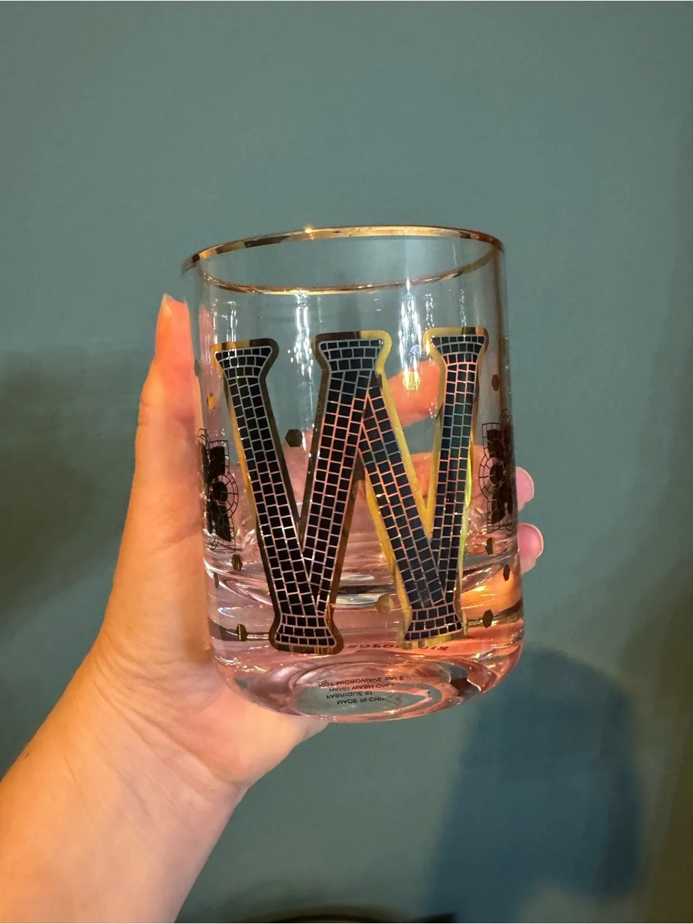 Pair of Anthropologie Bistro Tile Monogram High Ball Glasses - W initial